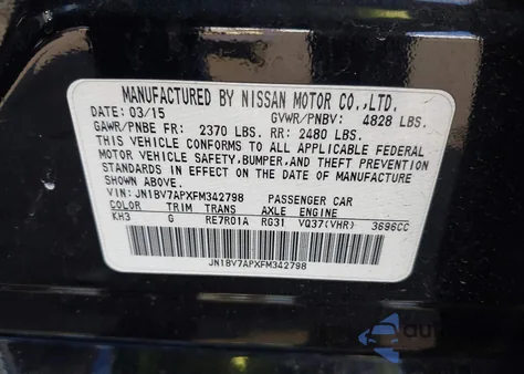 2015 Infiniti Q50 Premium from USA, damaged, VIN JN1BV7APXFM342798